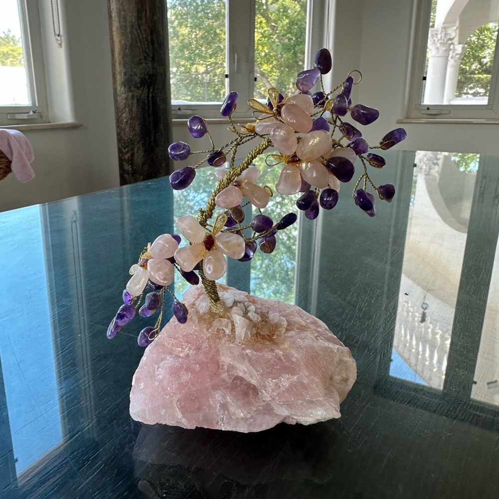Gemstone Tree on Rose Quartz Base with amethyst 💖